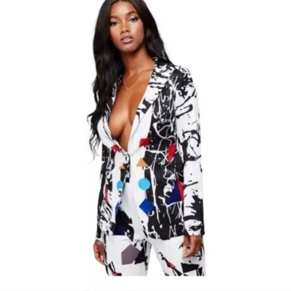 L'ATISTE Abstract Paint Splatter Print Pants Set Black & White Size M $120 - Picture 2 of 4